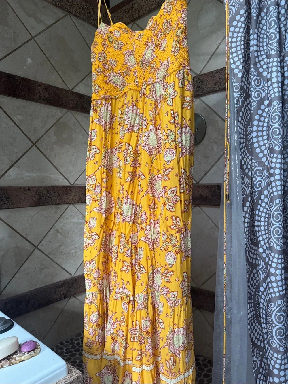 Free People Yellow Floral Jumper with Pink & Cream Blooms